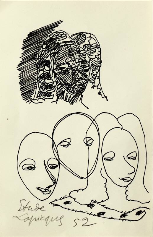 Sandkat4X4 Étude personnages, 1952 encre sur papier 21 x 13,5 cm