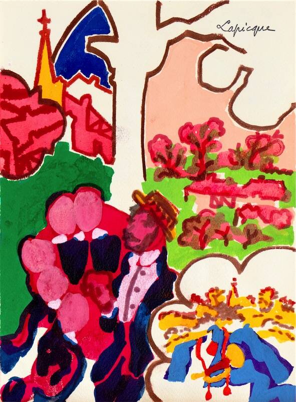 Sandkat4X4 Maquette originale pour appareil de la terre de Jean Follain, 1960 gouache sur carton  33,1 x 24,1 cm