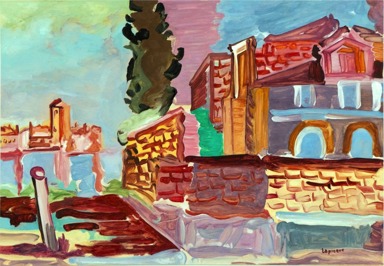Venise, vue de Burano circa 1955 gouache sur carton 34,8 x 51,5 cm