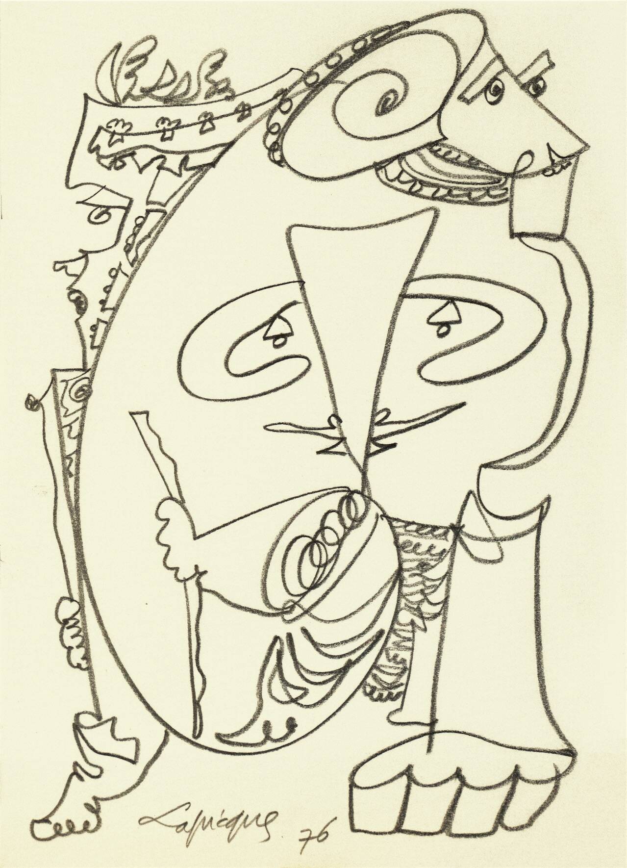 Personnages, 1976 crayon sur papier 29,7 x 21 cm