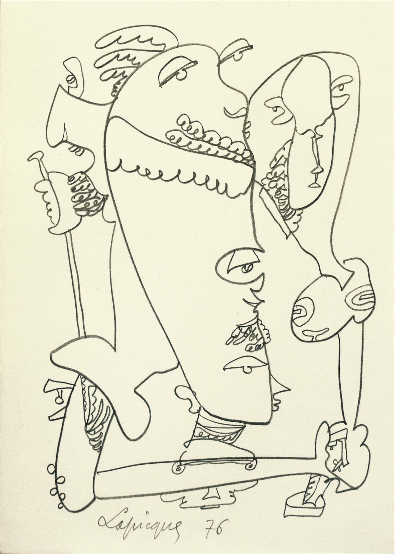 Personnages, 1976 crayon sur papier 29,7 x 21 cm