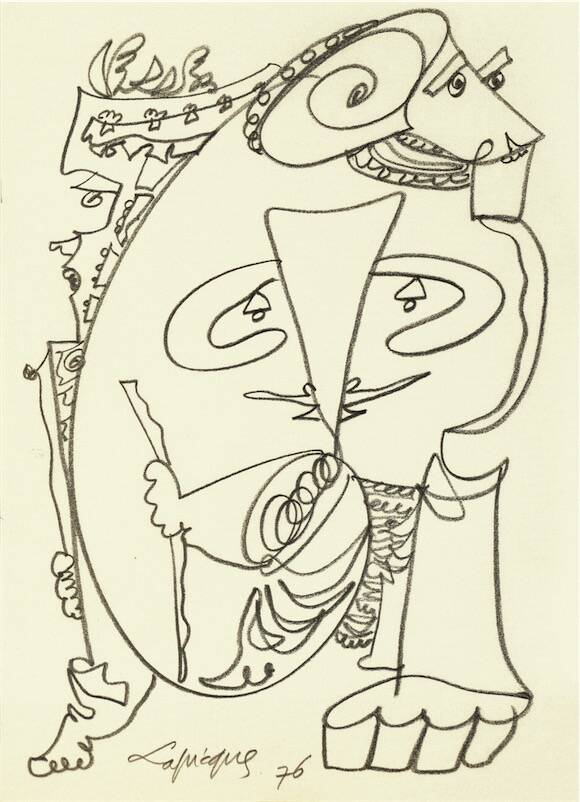 Sandkat4X4 Personnages, 1976 crayon sur papier 29,7 x 21 cm