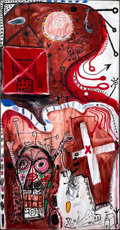 Sandkat4X4 le cimetière abandonné un jour de pleine lune,1988 huile sur panneau 246 x 125 cm