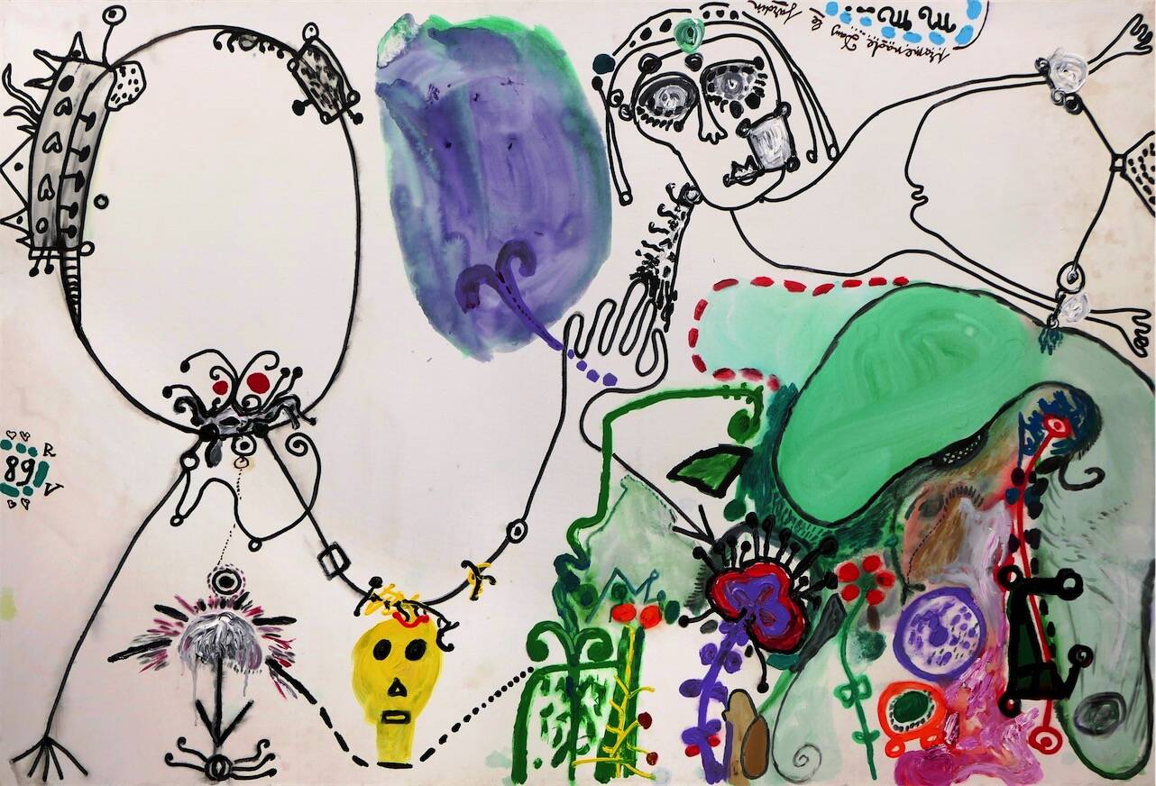 Promenade dans le jardin,1989 acrylique sur toile  130 x 196 cm