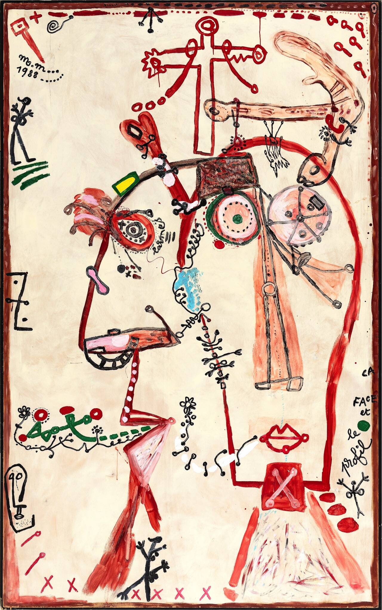 La face et profil 1988 acrylique sur panneau 250 x153cm