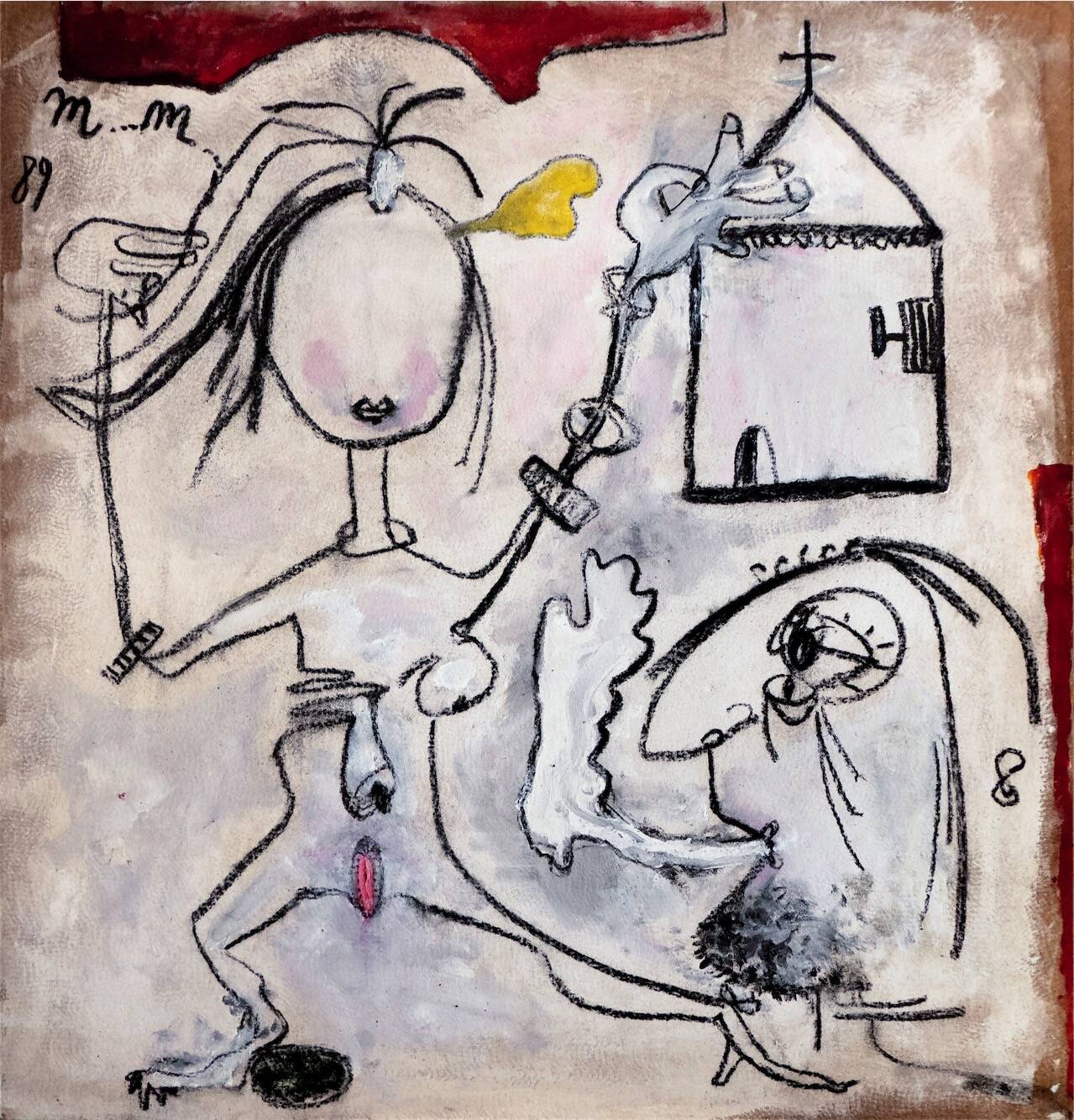 Couple, 1989 acrylique et fusain sur isorel 105 x 100 cm