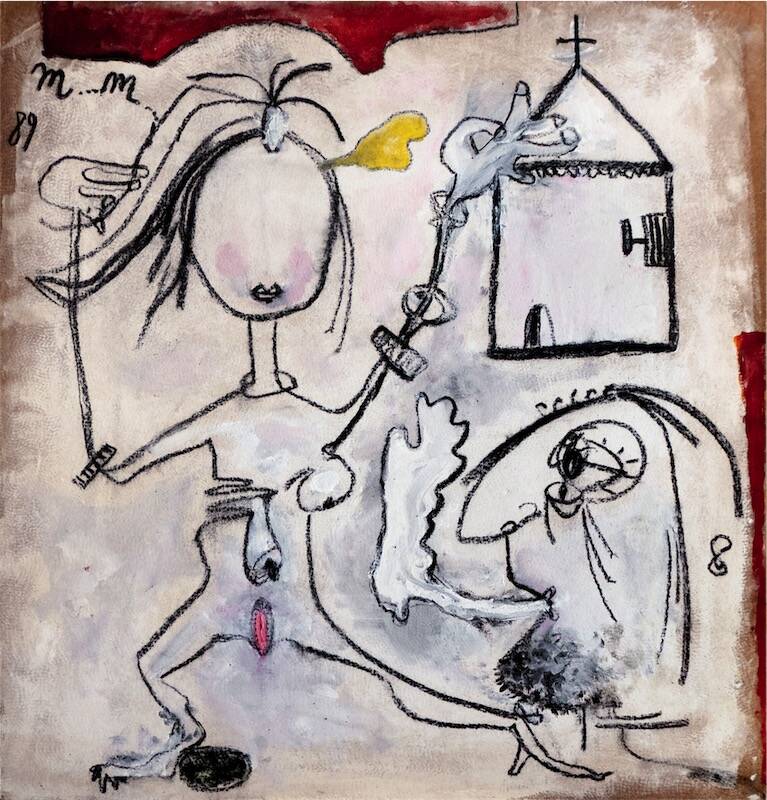 Sandkat4X4 Couple, 1989 acrylique et fusain sur isorel 105 x 100 cm