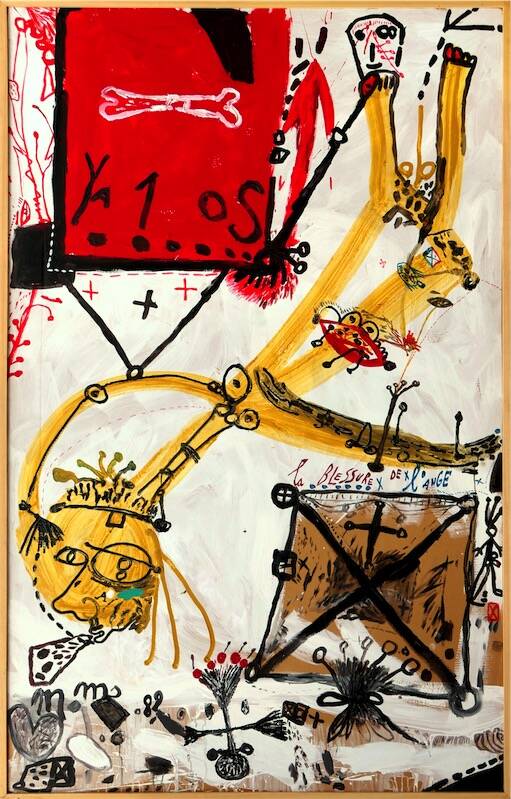 Sandkat4X4 la blessure de l'ange, 1989 acrylique sur carton  marouflé sur toile 207,5 x 128 cm